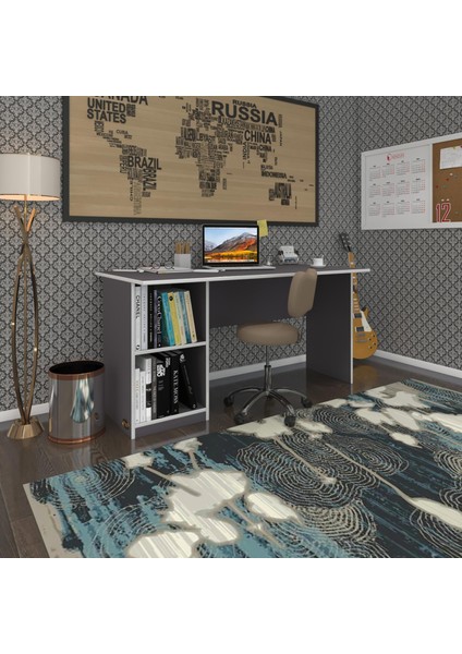 Kenzlife ofis masası miyamoto gri sol 75*150*60 raflı dolap bilgisayar çalışma masası