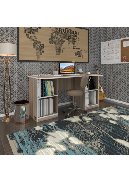 Kenzlife ofis masası kuma kengo crd 75*150*60 raflı dolap çiftli eşkenar bilgisayar çalışma masası