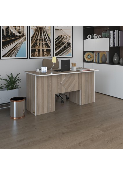 Kenzlife ofis masası kuma kengo crd 75*150*60 raflı dolap çiftli eşkenar bilgisayar çalışma masası