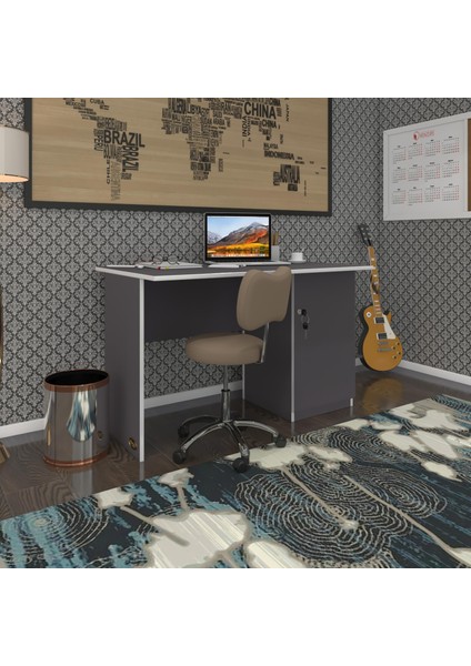 Kenzlife ofis masası miyamoto gri sağ 75*150*60 kilitli kapaklı dolap bilgisayar çalışma masası