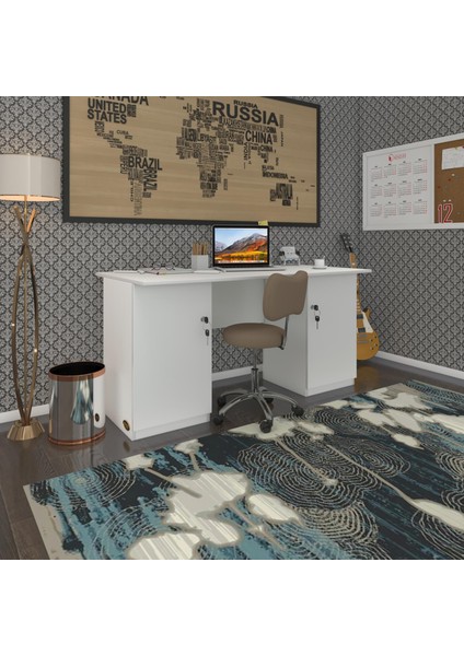 Kenzlife ofis masası masi oka byz 75*170*80 kilitli kapaklı dolap çiftli bilgisayar çalışma masası