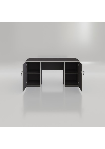 Kenzlife ofis masası masi oka gri 75*170*60 kilitli kapaklı dolap çiftli bilgisayar çalışma masası modelleri