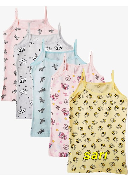 5li Kız Çocuk Atlet Pamuklu Baskılı Rengarenk Kaliteli Eğlenceli