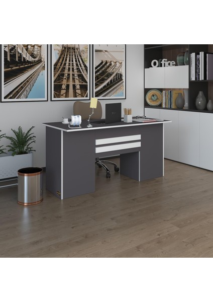 Kenzlife ofis masası pat morita gri 75*170*60 kilitli kapaklı dolap çiftli şeritli bilgisayar çalışma masası