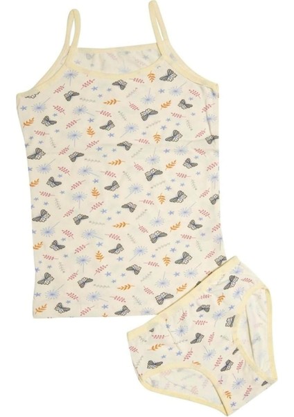 Kız Çocuk Ip Askılı Empirme Atlet-Külot Takım Esnek Neşeli