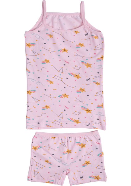 Kız Çocuk Ip Askılı Desenli Atlet Boxer Takım Pamuklu Yumuşacık