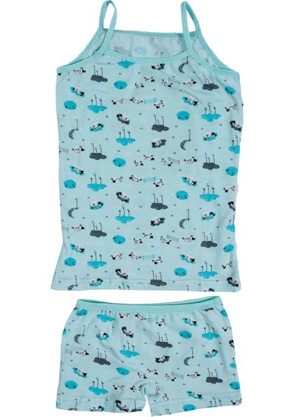 Kız Çocuk Ip Askılı Desenli Atlet Boxer Takım Pamuklu Yumuşacık