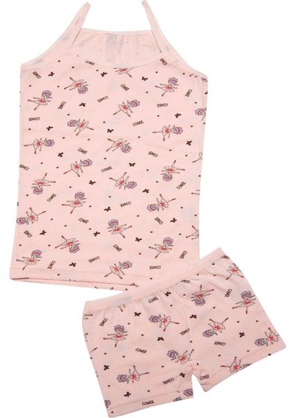 Kız Çocuk Ip Askılı Desenli Atlet Boxer Takım Pamuklu Yumuşacık