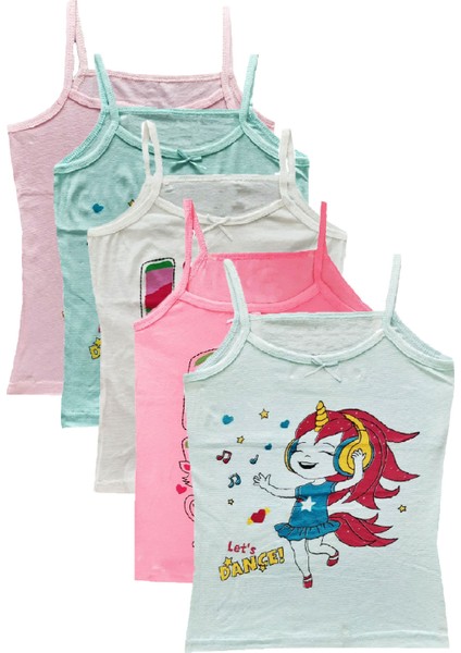 6lı Kız Çocuk Ip Askılı Baskılı Düz Renk Atlet Pamuklu Renkli Sdf