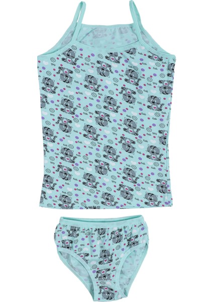 Kız Çocuk Ip Askılı Empirme Atlet-Külot Takım Esnek Neşeli