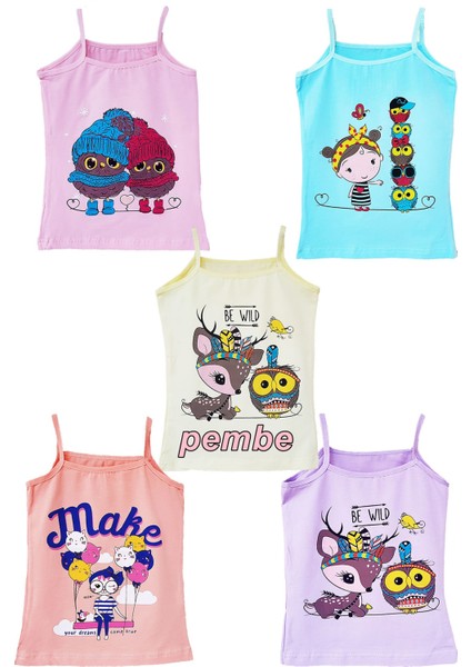 5li Kız Çocuk Ip Askılı Atlet Pamuklu Baskılı Rengarenk Kaliteli fiyatları