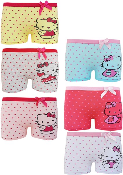 6lı Kız Çocuk Sevimli Kedicik Boxer Pamuklu Likralı Eğlenceli modelleri