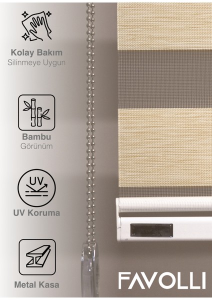 Kum Beji Renk Eco Bambu Stor Zebra Perde A+ Kalite , Dayanıklı Alüminyum Kasa