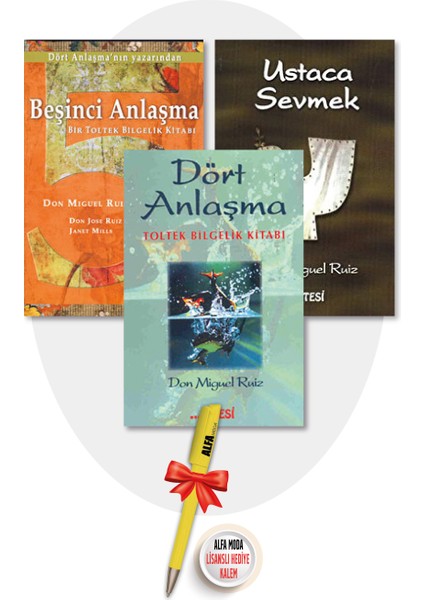 Dört Anlaşma + Beşinci Anlaşma + Ustaca Sevmek (Don Miguel Ruiz) 3 Kitap + Moda Lisanslı Kalem - Don Miguel Ruiz