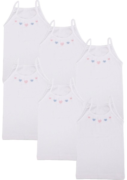 6lı Kız Çocuk Ip Askılı Işlemeli Atlet Ribana Fanila