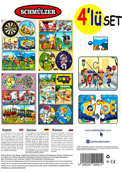 4'lü Set  Baby Magnet Eğitici Puzzle - Yapboz Montessori Hediye Oyuncak - 22 Görsel 68 Parça