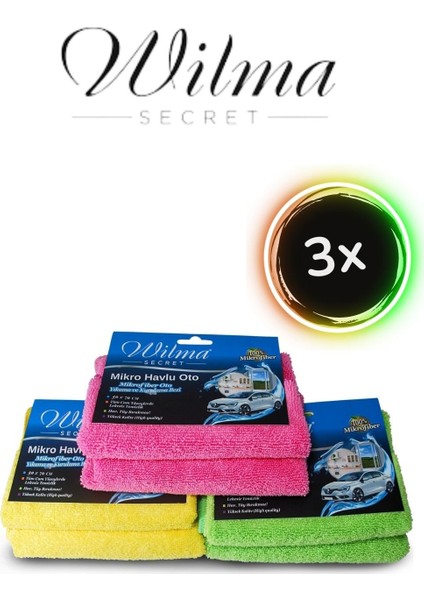 Mikrofiber Havlu 50X70CM 3 Adet Oto Yıkama ve Kurulama Bezi
