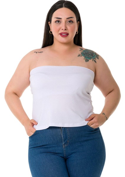 Büyük Beden Straplez Viskon Beyaz Body