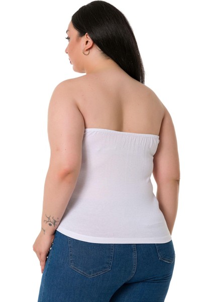 Büyük Beden Straplez Viskon Beyaz Body