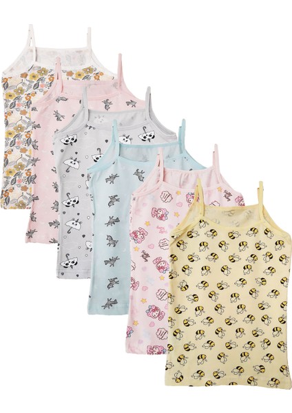 6lı Kız Çocuk Ip Askılı Desenli Atlet Pamuklu Fanila fiyatları