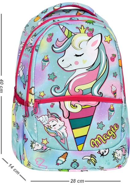 Ilkokul Okul Ortaokul Sırt Çantası Ortopedik 3'lü Set Unicorn Okul Çantası Yeşil