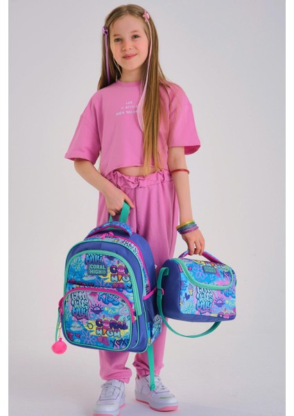 Kids Lavanta Su Yeşili Grafiti Desenli 3'lü Okul Çanta Seti SET0114414 fiyatları