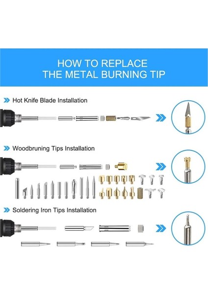 60W Isı Ayarlı Ahşap Yakma Havya Kalemi Ve 30 Ağaç Dağlama Kesme Oyma Kabartma Lehimleme Ucu