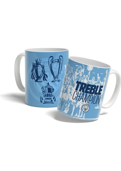 Manchester City Treble Champion Turkuaz Renk Baskılı Kupa Bardak