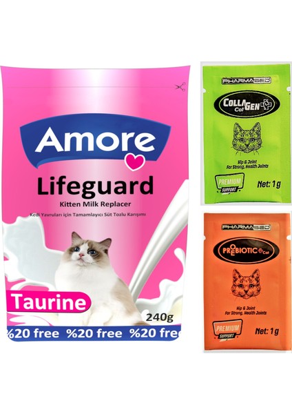 Lifeguard Yavru Kedi Süt Tozu 240 gr ve Kedi Prebiyotik 3 x 1 gr ve Kolajen 3 x 1 gr