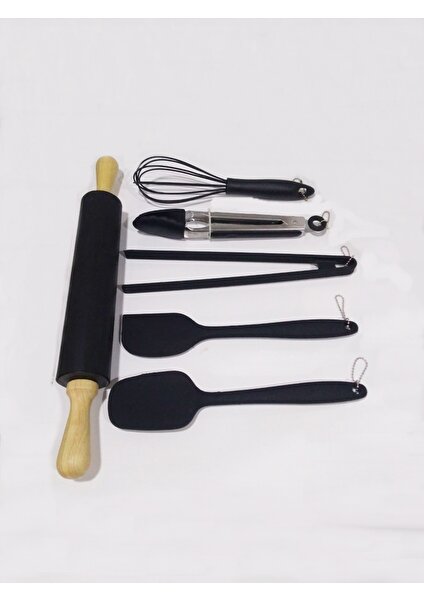 Silikon 6'lı Spatula-Maşa-Çırpıcı-Merdane Set