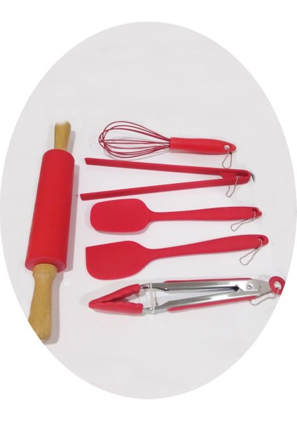 Silikon 6'lı Spatula-Maşa-Çırpıcı-Merdane Set