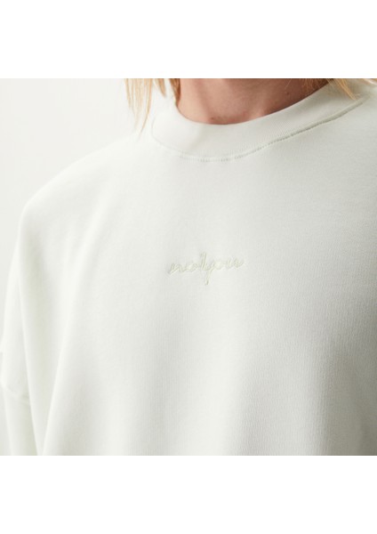 Bisiklet Yaka NO1YOU Nakışlı Uzun Kollu Mint Unisex Sweatshirt