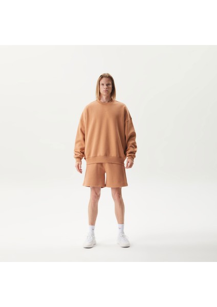 Bisiklet Yaka NO1YOU Nakışlı Uzun Kollu Kahverengi Unisex Sweatshirt
