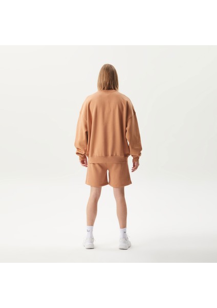 Bisiklet Yaka NO1YOU Nakışlı Uzun Kollu Kahverengi Unisex Sweatshirt