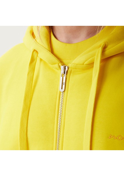 Kapüşonlu Fermuarlı Cepli Sarı Unisex Sweatshirt