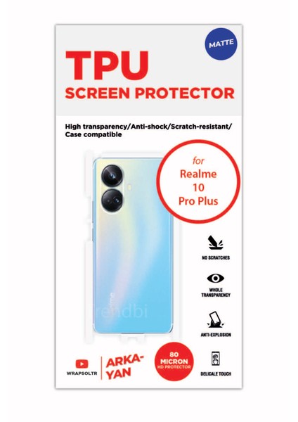 Realme 10 Pro Plus Mat Arka ve Yan Kaplama Tam Kapatan Hd Film