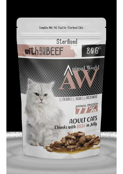 Animal World Soslu Sığır Etli Kısırlaştırılmış Kedi Konservesi 80  gr