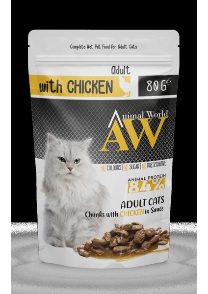 Animal World Soslu Tavuk Etli Yetişkin Kedi Konservesi 80  gr