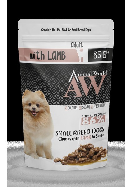 Animal World Küçük Irk Soslu Kuzu Etli Köpek Konservesi 85 gr - Farmapets