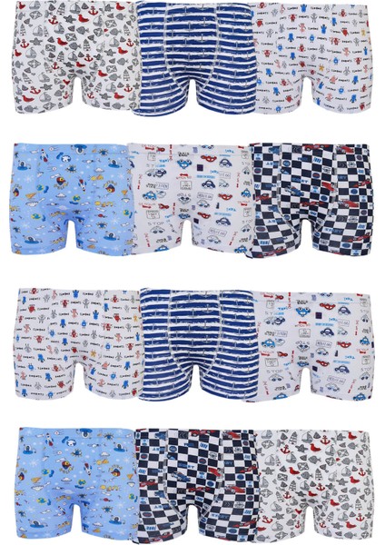 12LI Erkek Çocuk Renkli Boxer Desenli Pamuklu Rahat Külot Şort modelleri