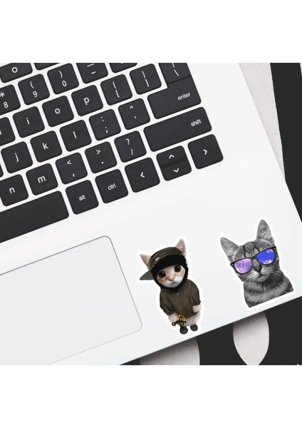 Kedi Cat Tasarımlı Laptop Notebook Tablet Telefon Sticker Set 20 Quart Aksesuar