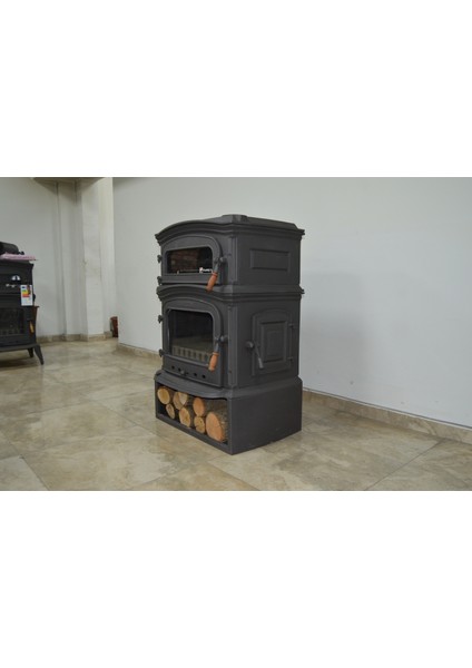 FS-033YKST Altara Premium Tek Camlı Kuzineli Yan Kapaklı Odunluklu Döküm Soba