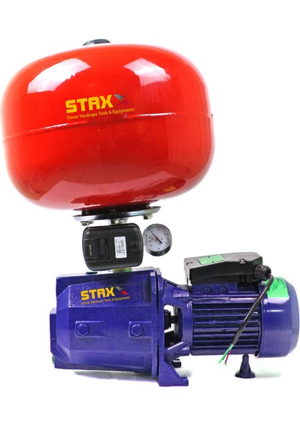 Staxx Power Bakır Sargı QPJ100 24LT Tanklı Santrifüj Otomatik Hidrofor 4 Daire Paket Hidrofor Pompa Seti 0.50 Hp