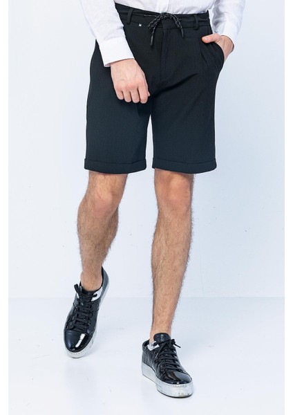 Erkek Relaxed Fit Pileli Bağcıklı Fermuarlı Kıvrımlı Paça Bürümcük Kumaş Rahat Şort fırsatları