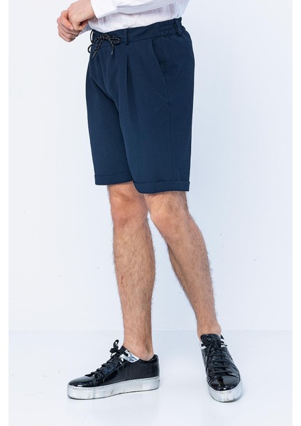 Erkek Relaxed Fit Pileli Bağcıklı Fermuarlı Kıvrımlı Paça Bürümcük Kumaş Rahat Şort fırsatları