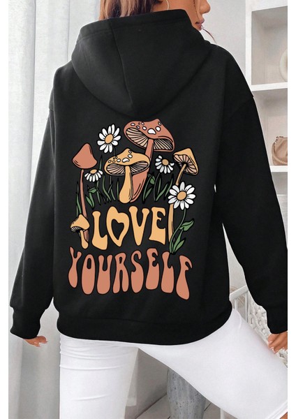 Unisex Oversize Love Yourself Baskılı Sweatshirt