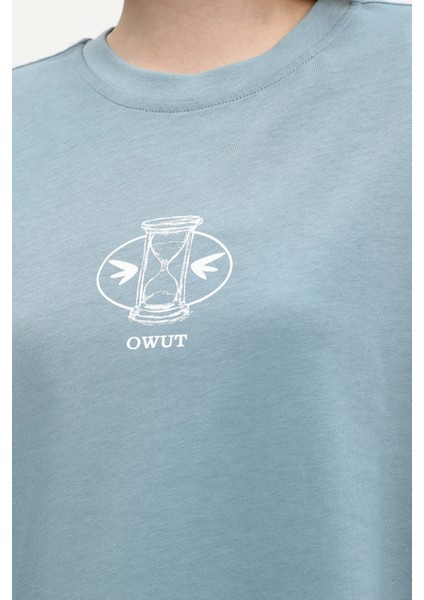 Owut Collection Pamuk Sırt Baskı Detaylı Basic Bisiklet Yaka Örme T-Shirt