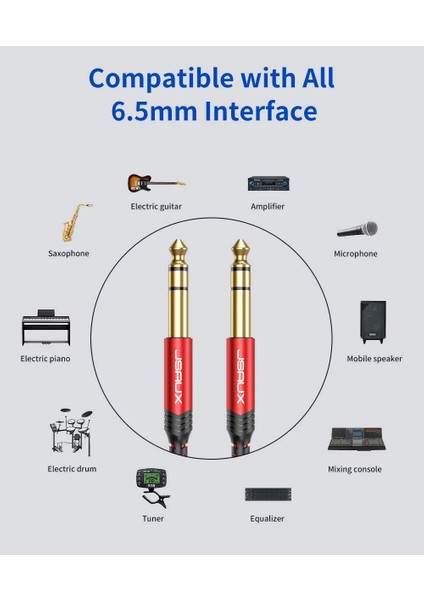 6.5mm To 6.5mm 1/4 Inç Gitar Enstrüman Kablosu 6.35MM (1/4) Trs - 6.35MM (1/4) Trs Stereo Ses Kablosu Erkek - Erkek Düz-Düz Elektro Gitar, Bas Gitar, Elektrik Mandolin Kablosu CM0007 -Kırmızı modelleri
