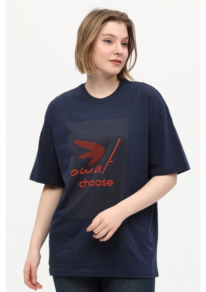 Pamuk Baskılı Basic Bisiklet Yaka Örme T-Shirt
