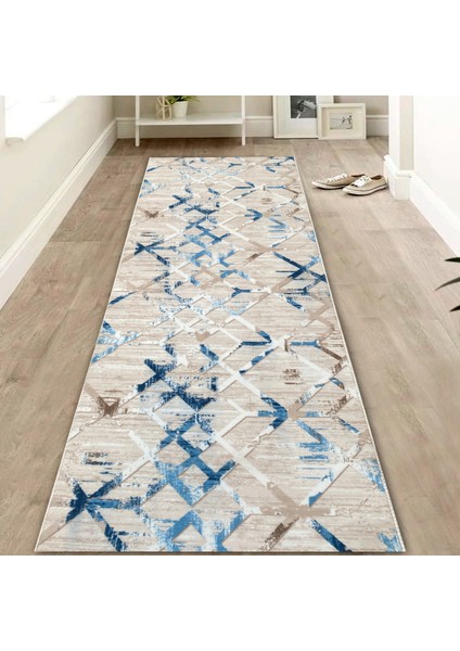 Yıkanabilir Kaymaz Taban Kesme Yolluk Halı Desen 1026 Krem 100 x 675 cm